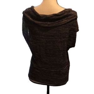 Pinc Black White Striped Cowl Neck Black Lace Embellished  Blouse Women's Size L